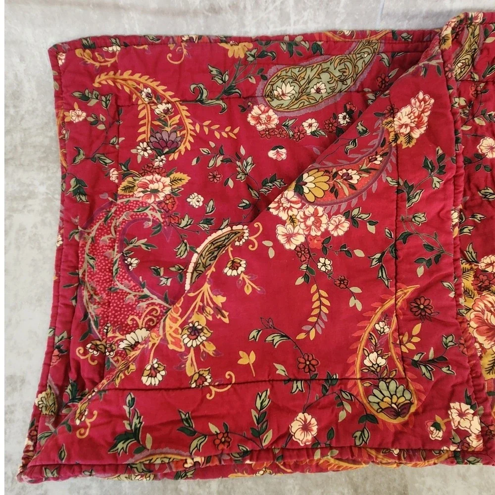 Pottery Barn Quilted Euro Pillow Sham Red Floral Paisley Cotton Cottagecore